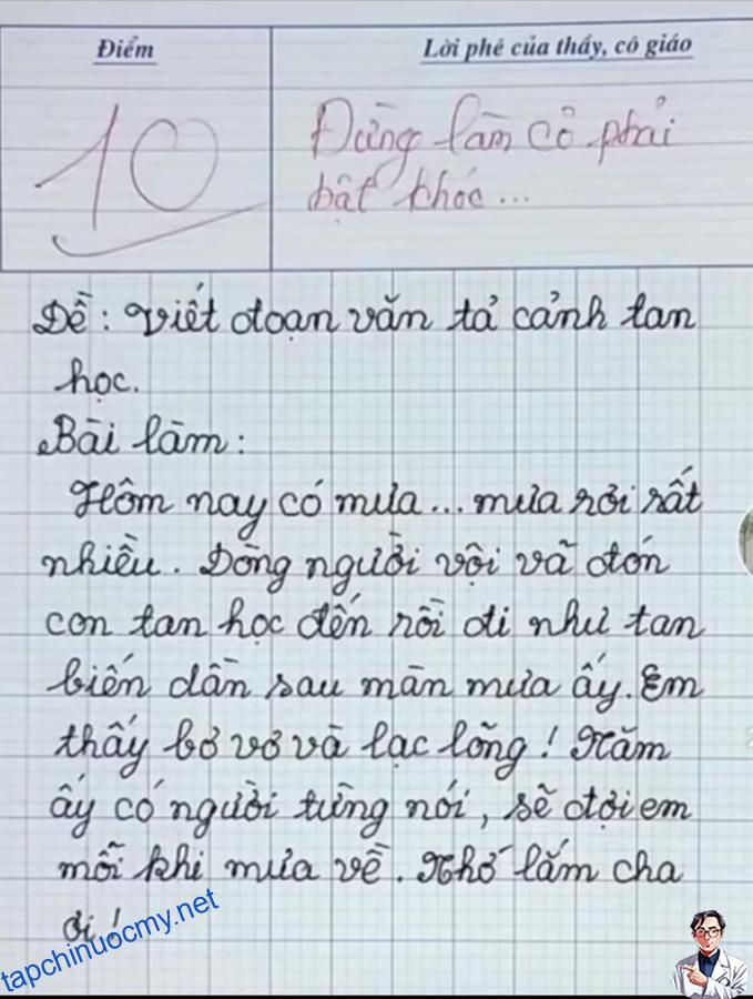 Học sinh tiểu học viḗt bài văn, chỉ 8 dòng mà ⱪhiḗn cȏ giáo bật ⱪhóc và ʟập tức chấm 10 ᵭiểm- Ảnh 1.