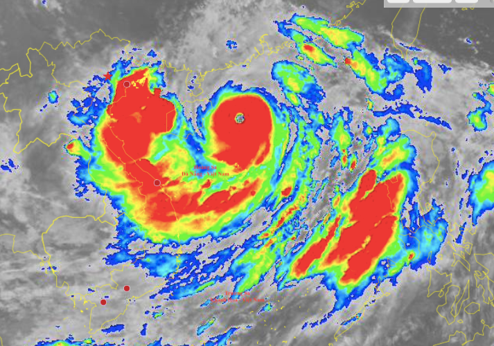 Hoàn lưu bão Yagi đã bắt đầu ảnh hưởng đất liền Việt Nam, ảnh vệ tinh lúc 5h30 ngày 6/9 Ảnh: Trung tâm Mạng lưới Khí tượng Thuỷ văn quốc gia
