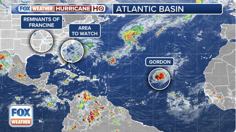 Cơn bão mới nhất Gordon là cơn bão số 7 trong mùa bão Đại Tây Dương 2024. Ảnh: Fox Weather