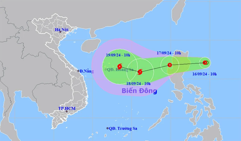 Vị trí và hướng di chuyển của áp thấp nhiệt đới. (Nguồn: nchmf.gov.vn)