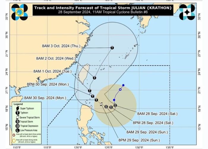 Bão Julian là cơn bão gần Biển Đông nhất.