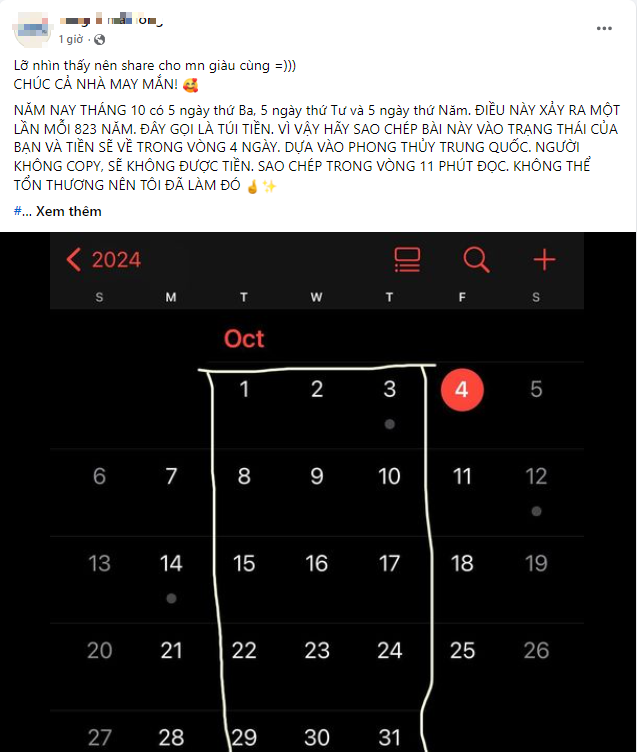 Xôn xao tháng 10 có 5 ngày đặc biệt thu hút tiền tài, chuyện lạ "hơn 800 trăm năm mới có": Thực hư thế nào? - Ảnh 3.