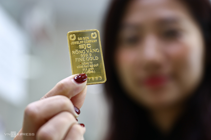 Vàng miếng tại trụ sở SJC ở quận 3, TP HCM tháng 3/2025. Ảnh: Quỳnh Trần